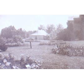 Marquee erected in the gardens of Saumarez[?]