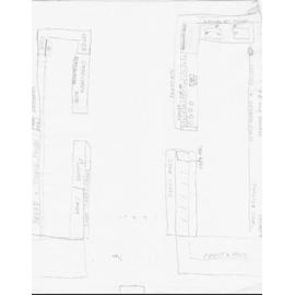 Pencil sketches by Eleni Dedes of the floor plan of the White Rose Café