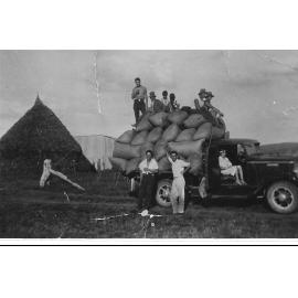 Oats loaded on a late 1920s Chevrolet truck and on the way to market from the Solomon family farm at Furracabad, early 1930s