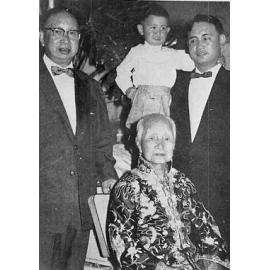 Photograph of newspaper photo of four generations of the Fay family on the occasion of Ah Way Ping Kee’s 91st birthday, 1960.