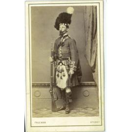 A carte-de-visite of an unidentified man wearing Scottish military dress uniform