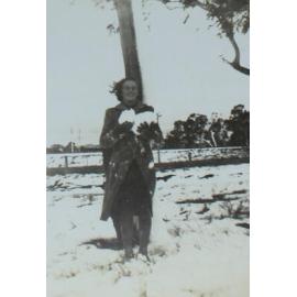 Rae Anthony in snow at Guyra 12th July 1939