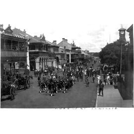 Beardy Street Pipe Band outside Imperial Hotel, c.1870