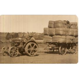 Tractor towing wool wagon with Uralla wool bales