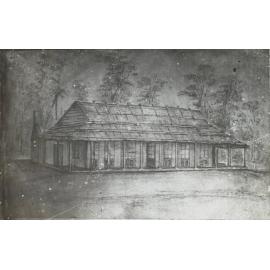 Sketch of Durham Ox Hotel at river ford, Casino