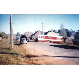 Elephant towing caravan on Dumaresq Street, Armidale NSW, 1959