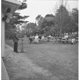 Prof. C. Hawkins addressing the crowd at the Oorala Centre opening event, May 1992