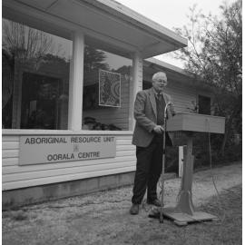 Professor C. Hawkins at the opening of the new Oorala Centre, 1992