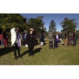 Prof. Ingrid Moses, Lyn Tucker, Steve Widders - flag raising at Booloombinbah, NAIDOC 2002