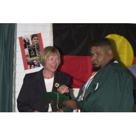 Professor Ingrid Moses with graduate, TRACKS Graduation, 2001