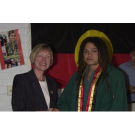 Professor Ingrid Moses with TRACKS Graduate Marcus Ferguson, 2001