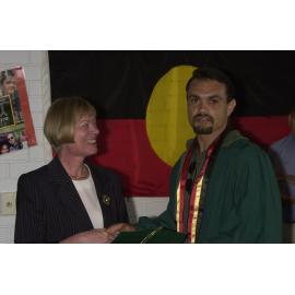 Professor Ingrid Moses with Clayton Morris, TRACKS Graduation, 2001