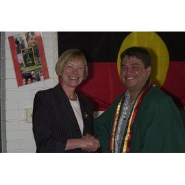 Professor Ingrid Moses with Danny Naylo  TRACKS Graduate, 2001