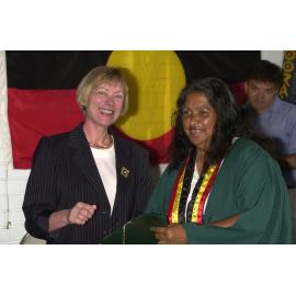 Professor Ingrid Moses with Beatrice Quinlin, TRACKS Graduation, 2001