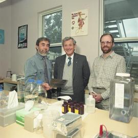 Dr Ken Watson, Max Brennan, Dr Rob Learmonth, Biochemistry Lab, UNE