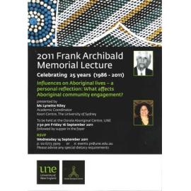 Influences of Aboriginal lives – 2011 Frank Archibald Memorial Lecture