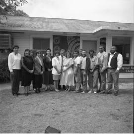 Group standing outside Oorala Centre, UNE, 1993