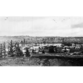 Armidale in snow and flood, looking across Rugby League Park, 1949