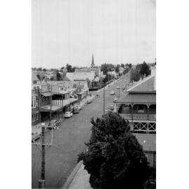 View looking South along Faulkner Street from Post Office roof, 1950s