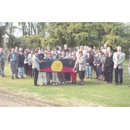 Chancellor Pat O’Shane with Dawn Fuller, school children and staff, Aboriginal Week, UNE, 1995