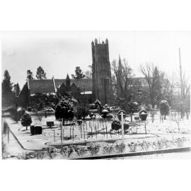 Looking across Tattersalls garden towards St Peter's Cathedral before 1946 