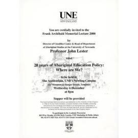 2000 Frank Archibald memorial Lecture by Professor John Lester - Invitation