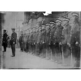 Soldiers on parade, front of Town Hall