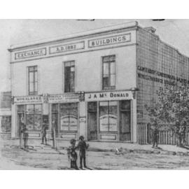 Sketch of Exchange Buildings (A.D.1882), Faulkner Street. N. Clarke and J.A. McDonald businesses
