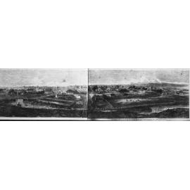 Sketches of panoramic view of early Armidale, looking south, c.1870