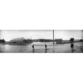Flood scene in Dumaresq Street, near the gasworks, 19 February 1928