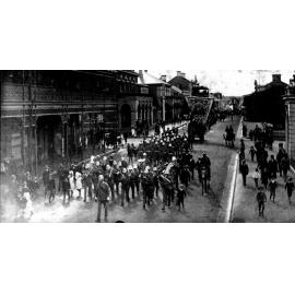 Band and Oddfellows horse-drawn float in Procession in Beardy Street, c. 1900