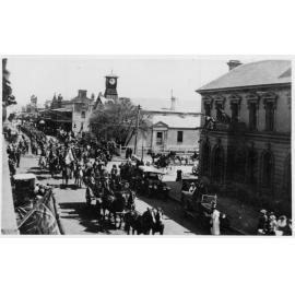 Procession in Beardy Street, showing Court House, after World War I (1914-1918)