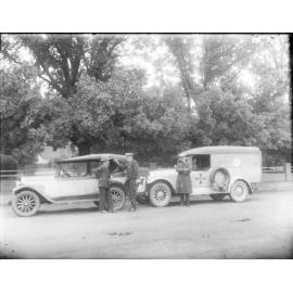 Armidale District Ambulance vehicle and two officers, 1931