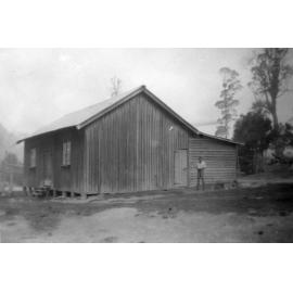 Cascade Provisional School (Public Hall) and schoolie (L.H. Mitchell), November 1936