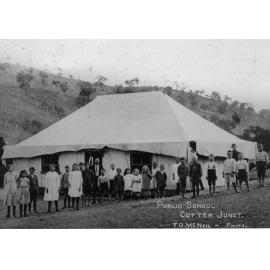 A temporary school building at Cotter Junction, c.1920