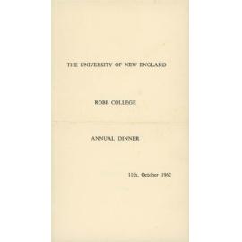 Robb College Annual Dinner menu, 1962