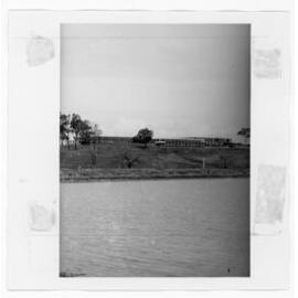 View of Robb College across a flooded Consett Davis playing field