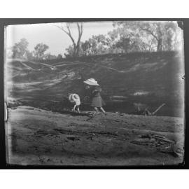 Two children playing by the river bank, Wallan, NSW, 1906