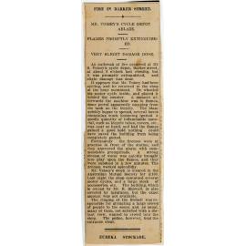 Newspaper clipping 'Fire in Barker Street', 1913