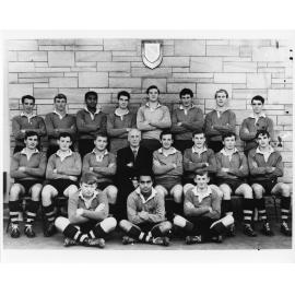 Wright College football team beneath the Wright College crest