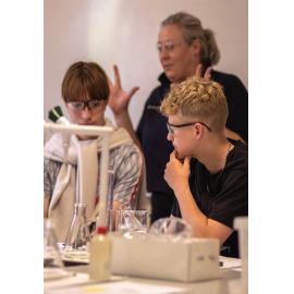 High school students at an Experience Day chemistry session with UNE Lecturer Erica Smith