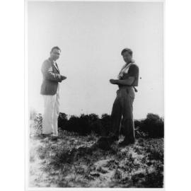 Messrs Voisey and Davis on sand dunes at Crescent Head, 1939