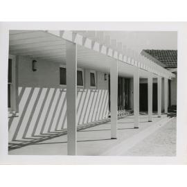 Exterior view of Union buildings, University of New England, 1956