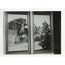 View from the original south entrance of the Union building, towards Booloominbah, 1956