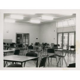 Union building UNE, cafeteria entrance and interior, 1956
