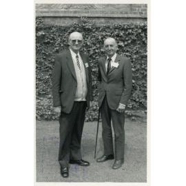 Henry Belfield and Reg White at White family reunion, Booloominbah, 1988