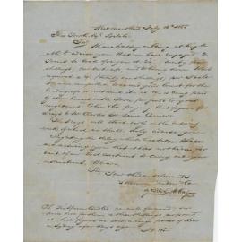 Letter to Thomas Tourle Esq of Balala Station, 1855
