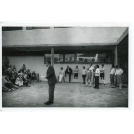 Unidentified gentleman addressing students, Austin College