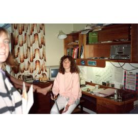 Sally Dibben in a dormitory room, Epsilon Block, Wright College