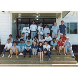 Student group on steps, Wright College